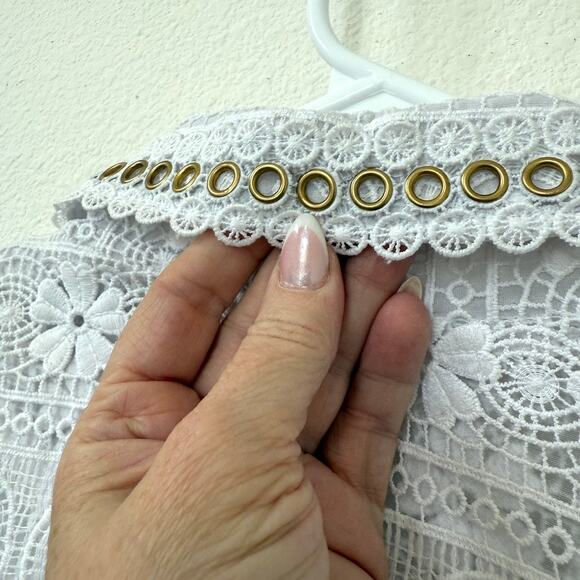 BEREK Eyelet Embroidered Blazer White Gold Grommets Lace Jacket XL Statement - Picture 13 of 13